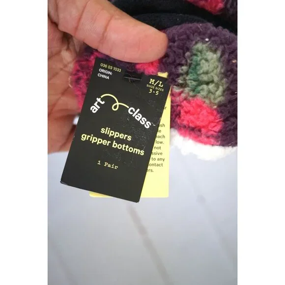 Art Class Girls Purple Roses' Slipper Socks - Size M/L (3-5), NWT - Picture 5 of 6